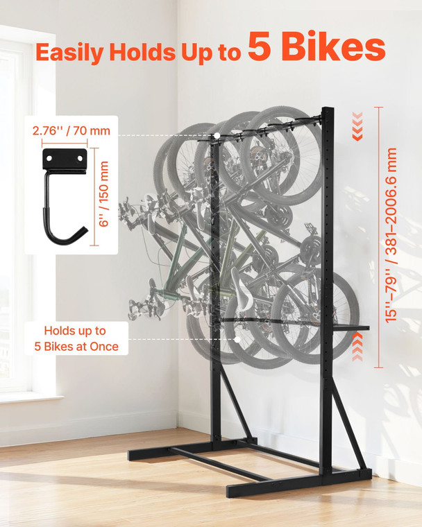 Bike Rack, 300LBS/136KG Capacity for up to 5 Bikes, Freestanding Bike Storage Rack, Carbon Steel Ve E415-JYZXCTFJHSHJMUI33001V0