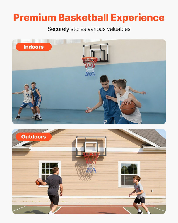 Wall Mount Basketball Hoop, 44-inch PC Backboard Mounted Basketball Hoop Outdoor with Solid Steel,  E415-BGSLQJ44CLMSZ7APW001V0