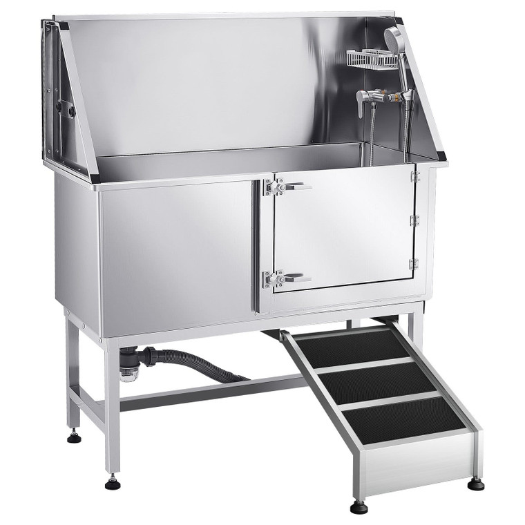 Stainless Steel Dog Washing Station, 50 inch Pet Grooming Tub w/ Ramp, PE Water Filter Board, Fauce E415-BXGCWYG50CSLO0P1YV0