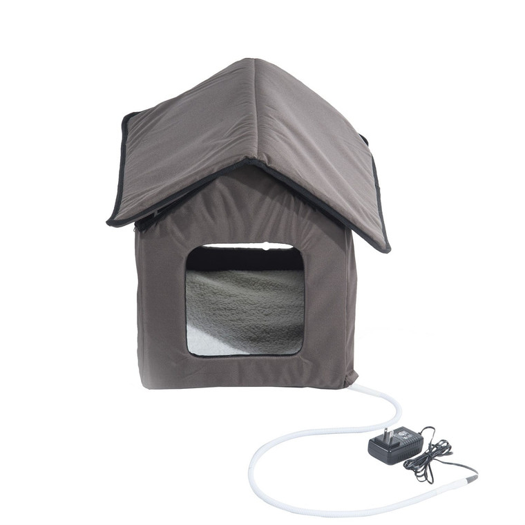 Heated Outdoor Cat House with Lamb Wool Padded Cats Bed in Brown Q280-PHAOJF1409
