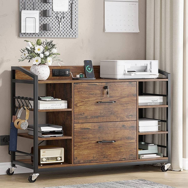 Brown Printer Stand Bookcase Power Station Mobile Office File Cabinet Q280-MOTSG9853312