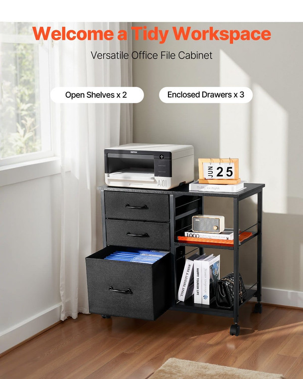 Metal File Cabinet, Mobile Filing Cabinet with 3 Fabric Drawers and 2 Open Shelves, Wooden Vertical E415-JSHXWJGJTMZWYX3KK001V0