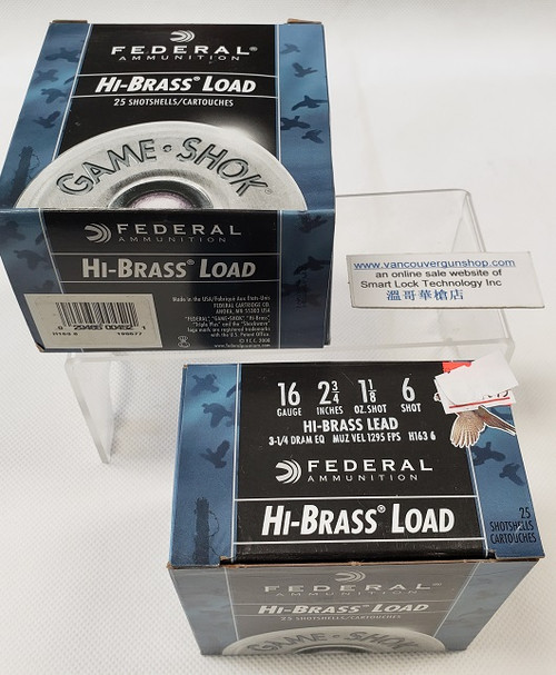 Federal H163-6 Game-Shok Upland - Hi-Brass Shotshell 16 GA, 2-3/4 in, No. 6, 1-1/8oz, 3.22 Dr, 1295 fps, 25 Rnd per Box