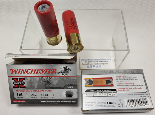 Winchester Super X Shotshell 12 Gauge 5 Round 2 3/4" 1oz Rifled Slug HP,  X12RS15