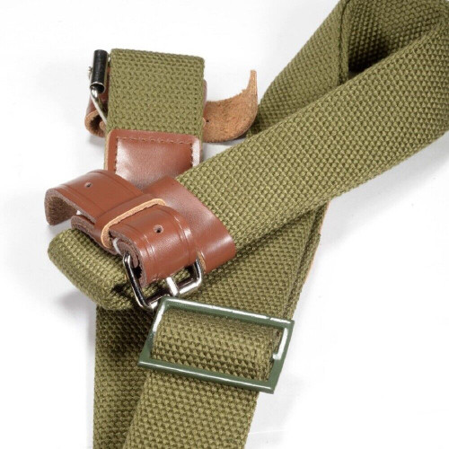 Mosin Nagant Green Canvas Rifle Sling - Metal Hardware, Leather Loop Tabs - NEW