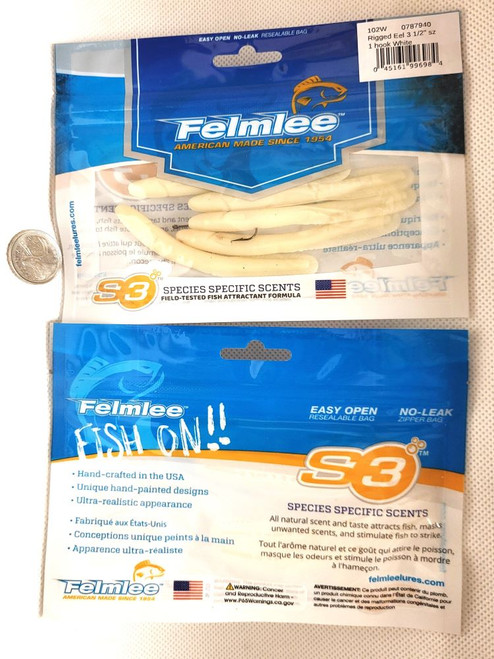 Felmlee 102W EEL 3 ½". 5 pcs, one size 1 hooked.  White