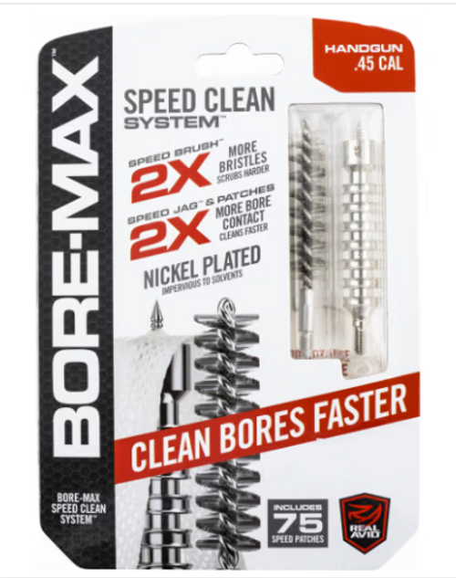 Real Avid AVBMSET45-CAN Bore-Max Speed Clean Upgrade Set, Gun Cleaning Jag, Bore Brush & Gun Cleaning Patches , All in One System for Cleaning .45 Cal Pistol