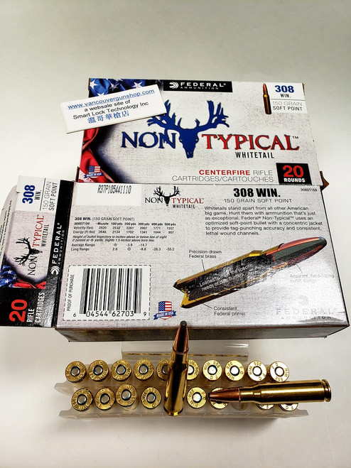 Federal 308DT150 Non-Typical Rifle Ammo, 308 Win 150 Gr Soft Point, 20 Round per Box 
