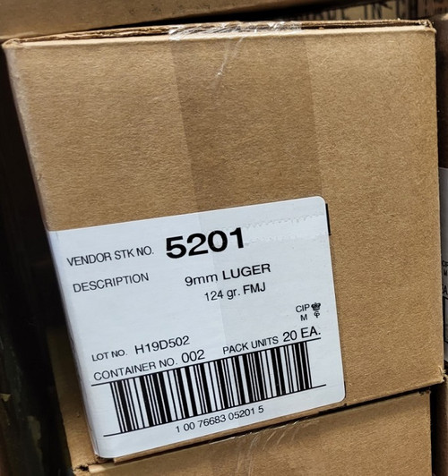 Bulk 1000 rounds CCI 5201 Blazer Brass  Case Pistol Ammo 9MM, FMJ-RN, 124 Gr, 1090 fps, 50 Rnd  per box .  20 Boxes per Brick 