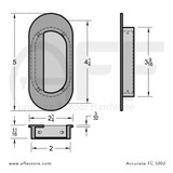 Technical drawing of Accurate No. FC5002 Obround Flush Pull with  Concealed Screws