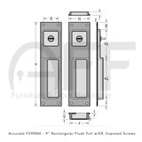 Technical drawing of Accurate No. FE9006E Rectangular Flush Pull with ER