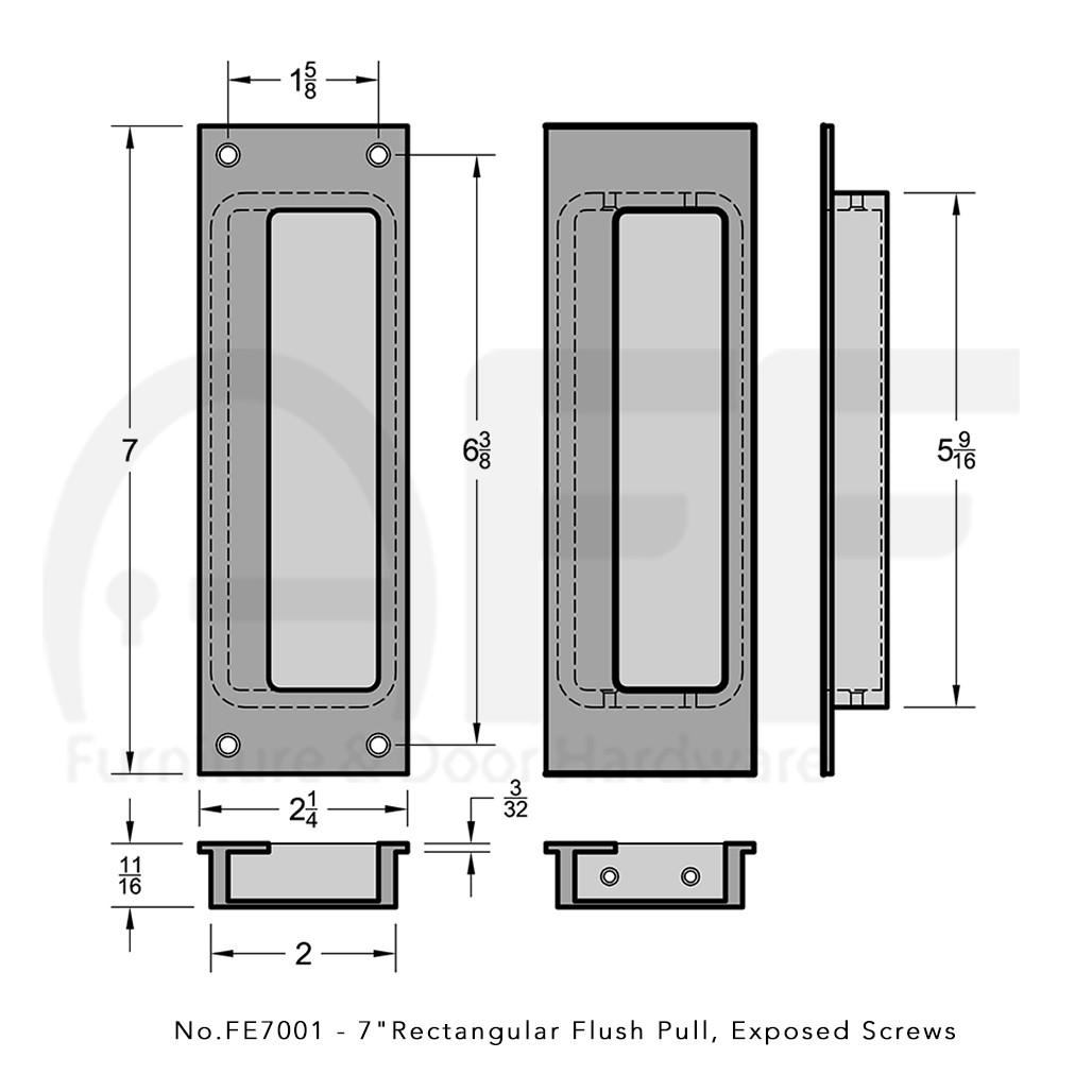 Accurate FE7001 - 7 x 2-1/4 Rectangular Flush Pull with Exposed