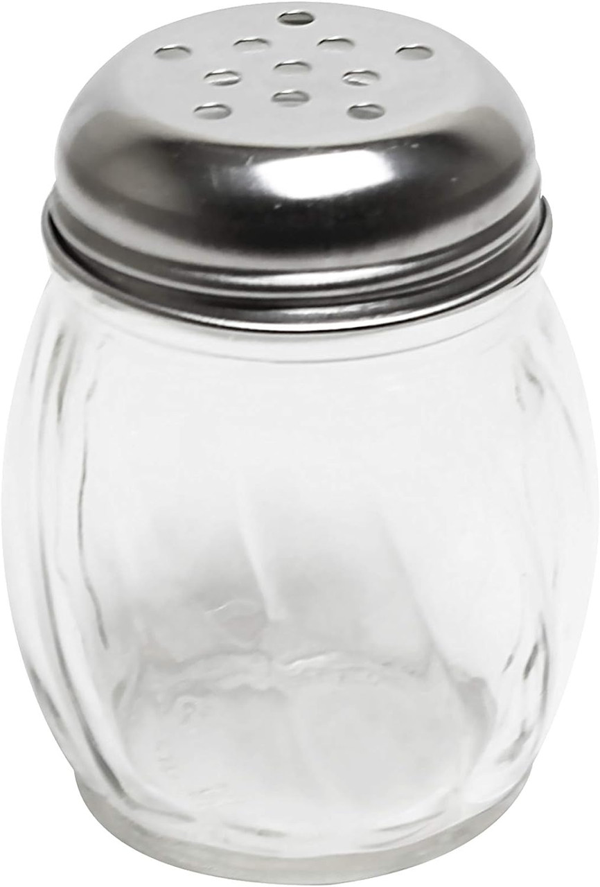 Choice 6 oz. Glass Cheese Shaker with Slotted Chrome-Plated Lid