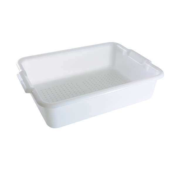 20" x 15" x 5" Polyethylene Perforated Bus Drain Box (PLBT505WPF White) 20" x 15" x 5" Polyethylene Perforated Bus Drain Box (PLBT505WPF White)