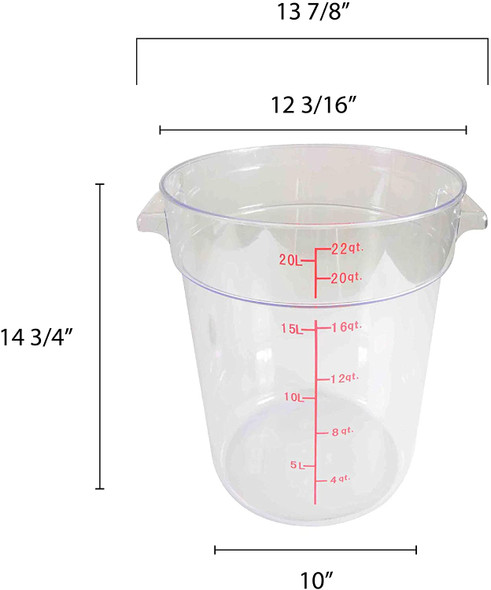 Clear Round Polycarbonate Food Storage Container w/ Red Gradations - 22 Qt (PLRFT322PC)