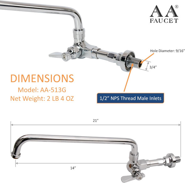 14" Wall Mount Swivel Spout Faucet for Chinese Wok Ranges