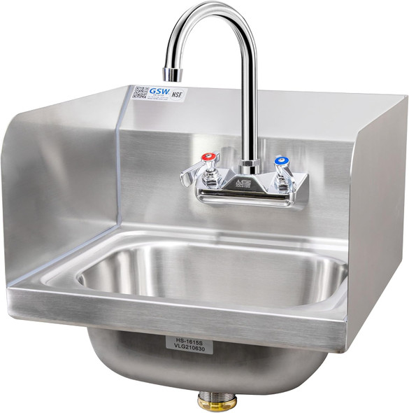 16" x 15" Wall Mounted Hand Sink w/ Lead-Free Faucet & Side Splash