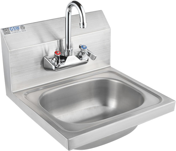 16" x 15" Commercial Stainless Steel Wall Mount Hand Sink with 4" Gooseneck Faucet