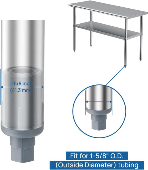 Adjustable Bullet Feet Fits 1-5/8" O.D. Tubing for Industrial/Commercial Kitchen Work Prep Tables
