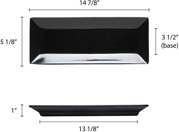 Thunder Group 29115BK Classic Black 15" x 5.25" Rectangular Melamine Plate