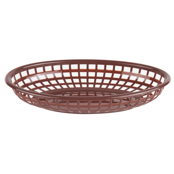 PLBK938B Brown 9.38" x 5.75" Oval Plastic Fast Food Basket