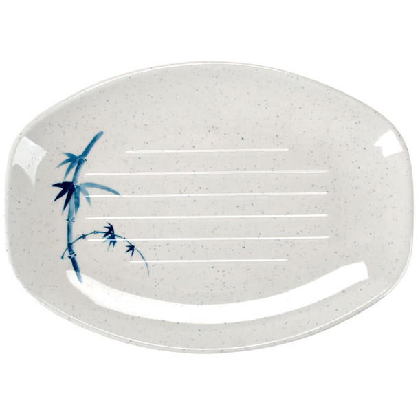 Thunder Group 2311BB Blue Bamboo 10.75" x 7.88" Oval Melamine Teriyaki Tray