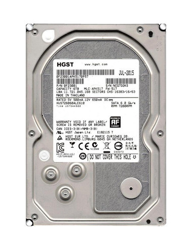 HUS726060ALE610 - Hitachi Ultrastar 7K6000 6TB SATA 6Gb/s 7200RPM 128MB Cache 512E ISE 3.5 inch Hard Disk Drive