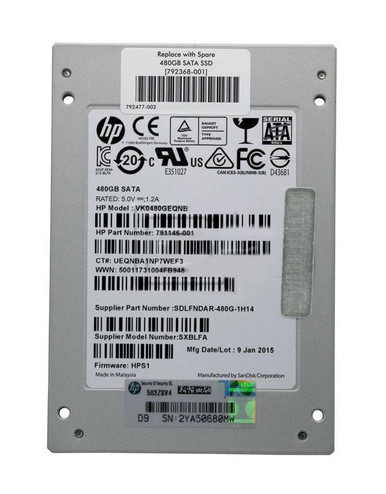 791146-001 - HP 480GB SATA 6Gb/s 2.5 inch SFF Solid State Drive (SSD)