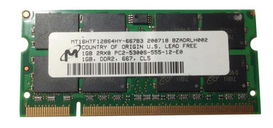 MT16HTF12864HY-667B3 - Micron 1GB PC2-5300 DDR2-667MHz non-ECC Unbuffered CL5 200-Pin SoDimm Dual Rank Memory