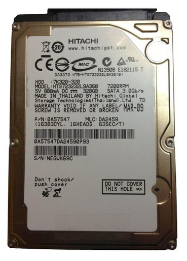 HTS723232L9A360 - Hitachi Travelstar 7K320 320GB SATA 3Gb/s 16MB Cache 2.5 inch 7200RPM Hard Drive