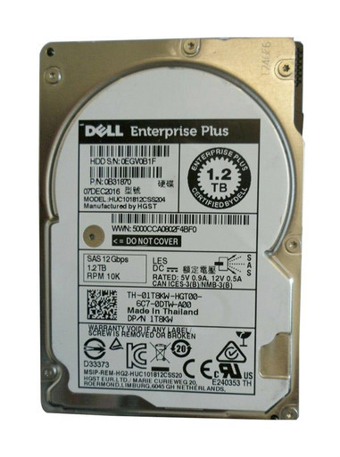 1T8KW - Dell 1.2TB SAS 12Gb/s 10000RPM 2.5 inch Hard Disk Drive Drives PowerEdge Server