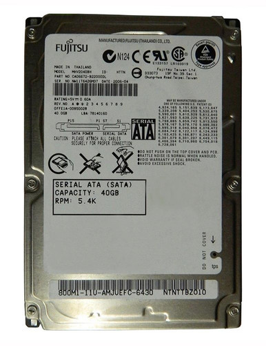 MHV2040BH - Fujitsu 40GB SATA 8MB Cache 7-Pin 2.5 inch Low Profile Rohs Compliant 5400RPM Hard Drive