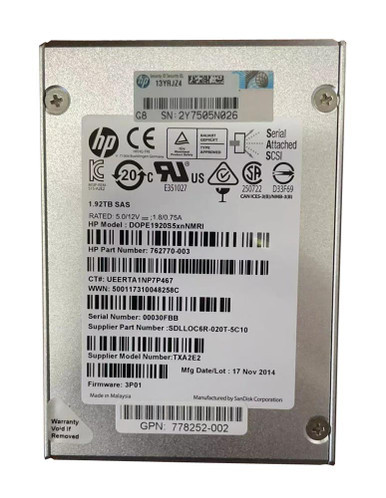 778252-001 - HP 1.92TB SAS 6Gb/s 2.5 inch Solid State Drive (SSD)