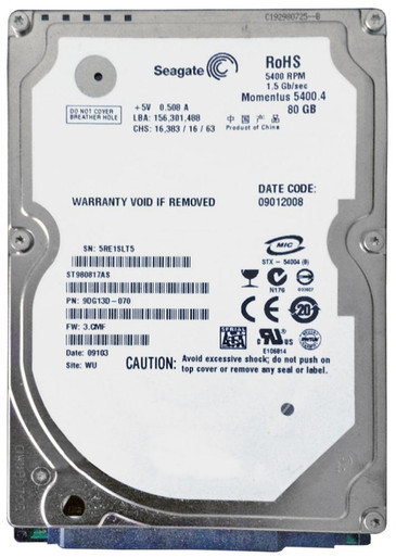 9DG13D-070 - Seagate 80GB SATA 1.5Gb/s 5400RPM 8MB Cache 2.5 inch Hard Drive
