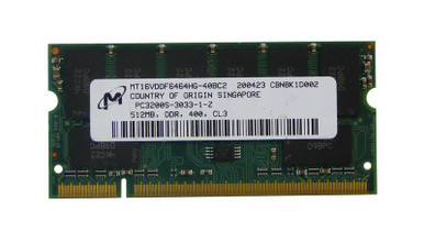 MT16VDDF6464HG-40BC2 - Micron 512MB DDR-400MHz PC3200 non-ECC Unbuffered CL3 200-Pin SoDimm Dual Rank Memory Module