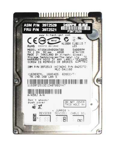 39T2513 - IBM Travelstar 5K100 40GB ATA-100 5400RPM 8MB Cache 2.5 inch Hard Drive