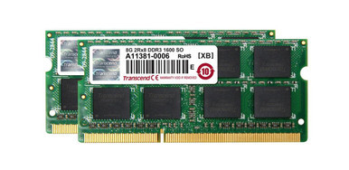 JM1600KSH-16GK - Transcend 16GB Kit (2 X 8GB) DDR3-1600MHz PC3-12800 non-ECC Unbuffered CL11 204-Pin SoDimm Memory