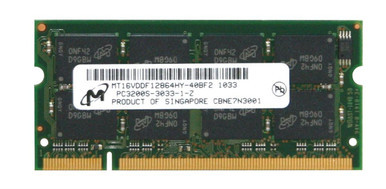 MT16VDDF12864HY-40B - Micron 1GB DDR-400MHz PC3200 non-ECC Unbuffered CL3 200-Pin SoDimm Dual Rank Memory Module