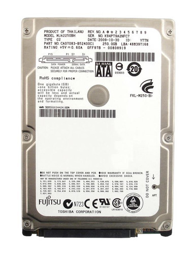 MJA2250BH - Toshiba 250 GB 5400RPM 8 MB Cache Hot Swappable 2.5 inch Hard Drive