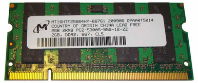 MT16HTF25664HY-667G1 - Micron 2GB 667MHz DDR2 PC2-5300 Unbuffered non-ECC CL5 200-Pin Sodimm Dual Rank Memory