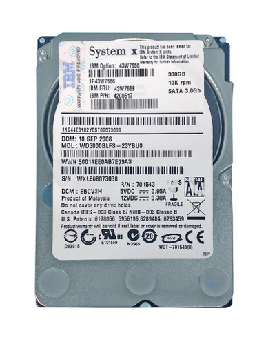 43W7666 - IBM 300GB SATA 3Gb/s SFF 2.5 inch 10000RPM Hard Drive