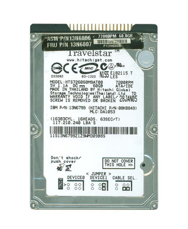 13N6806 - IBM 60GB ATA-100 7200RPM 8MB Cache 2.5 inch Hard Drive