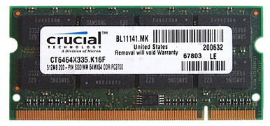 CT6464X335 - Crucial 512MB DDR-333MHz PC2700 non-ECC Unbuffered CL2.5 200-Pin SoDimm Memory Module