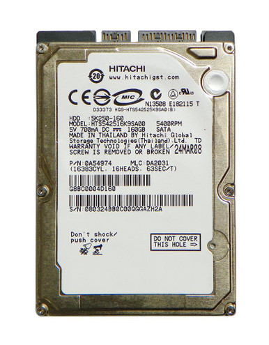HTS542516K9SA00 - Hitachi Travelstar 5K250 160 GB Plug-in Module SATA/150 8 MB Cache 2.5 inch 5400RPM Hard Drive