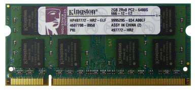 HP497772-HR2-ELF - Kingston 2GB DDR2-800MHz PC2-6400 non-ECC Unbuffered CL6 200-Pin SoDimm Memory Module