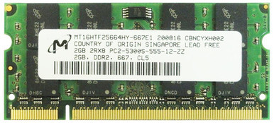 MT16HTF25664HY-667E1 - Micron 2GB 667MHz DDR2 PC2-5300 Unbuffered non-ECC CL5 200-Pin Sodimm Dual Rank Memory