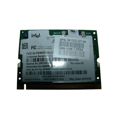 381302-001 - HP IEEE 11Mb/s 802.11b/g Wireless Lan (WLAN) Mini PCI Network Interface Card