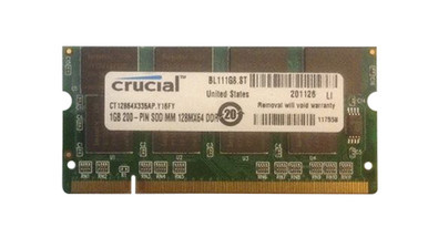 CT12864X335AP - Crucial 1GB DDR-333MHz PC2700 non-ECC Unbuffered CL2.5 200-Pin SoDimm Memory Module