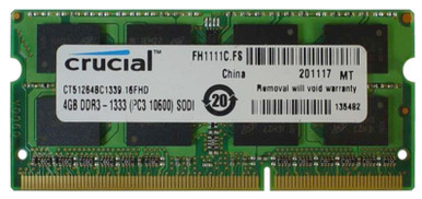 CT51264BC1339 - Crucial 4GB DDR3-1333MHz PC3-10600 non-ECC Unbuffered CL9 204-Pin SoDimm Dual Rank Memory Module