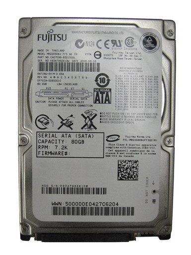MHZ2080BJ - Fujitsu Mobile 80GB SATA 3Gb/s 16MB Cache 2.5 inch 7200RPM Hard Drive